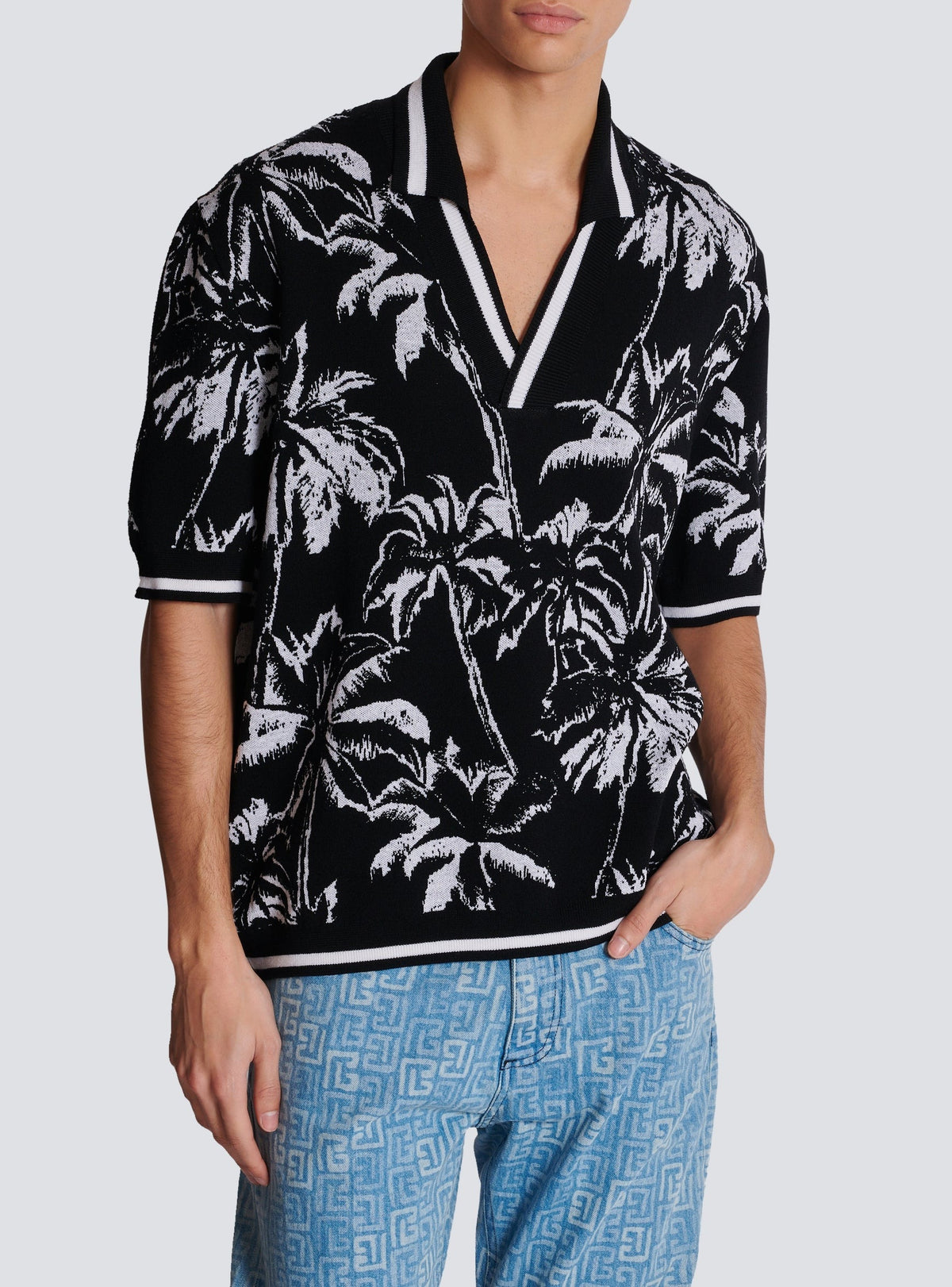 Polo à manches courtes en laine - Noir & Blanc