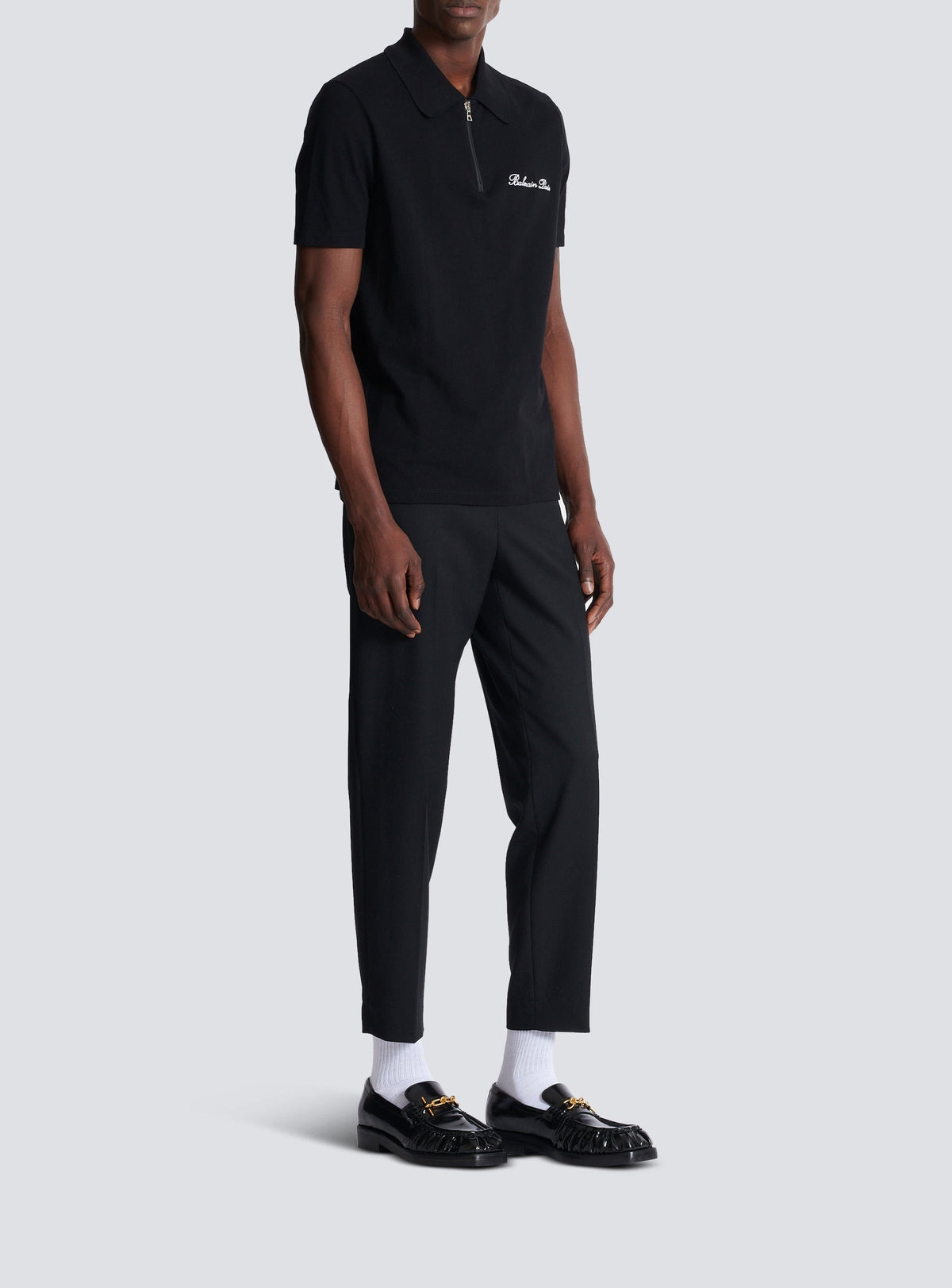 Short-sleeved polo shirt with embroidery - Black & White