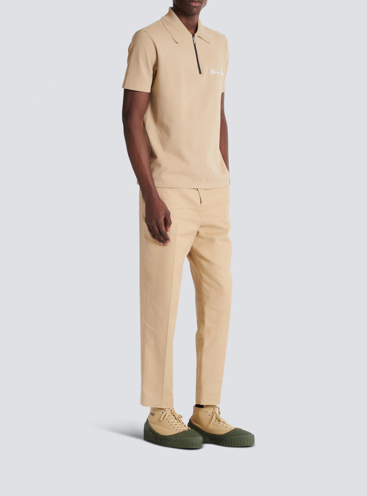 Polo à manches courtes à broderie - Camel & Noir
