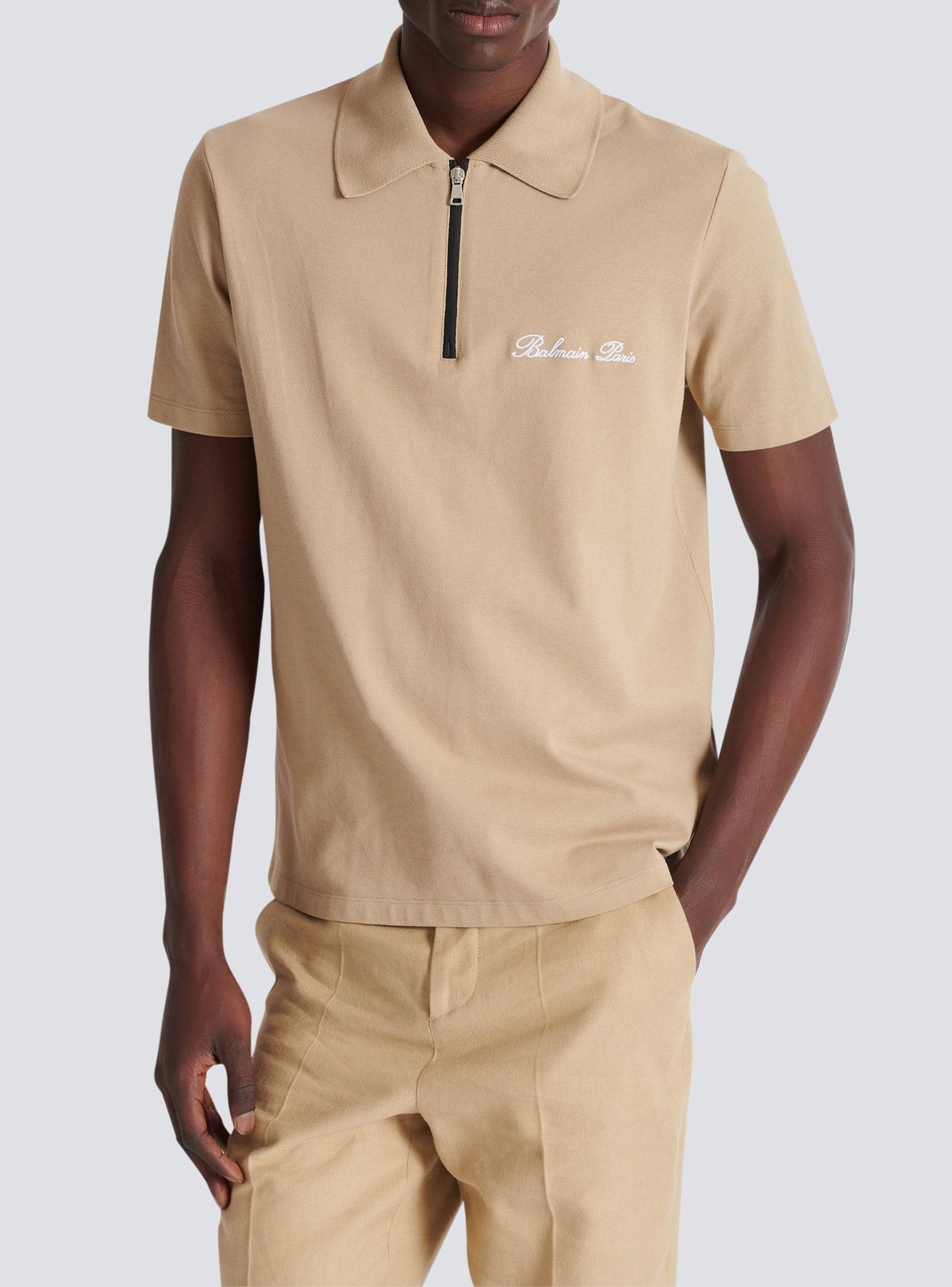 Polo à manches courtes à broderie - Camel & Noir