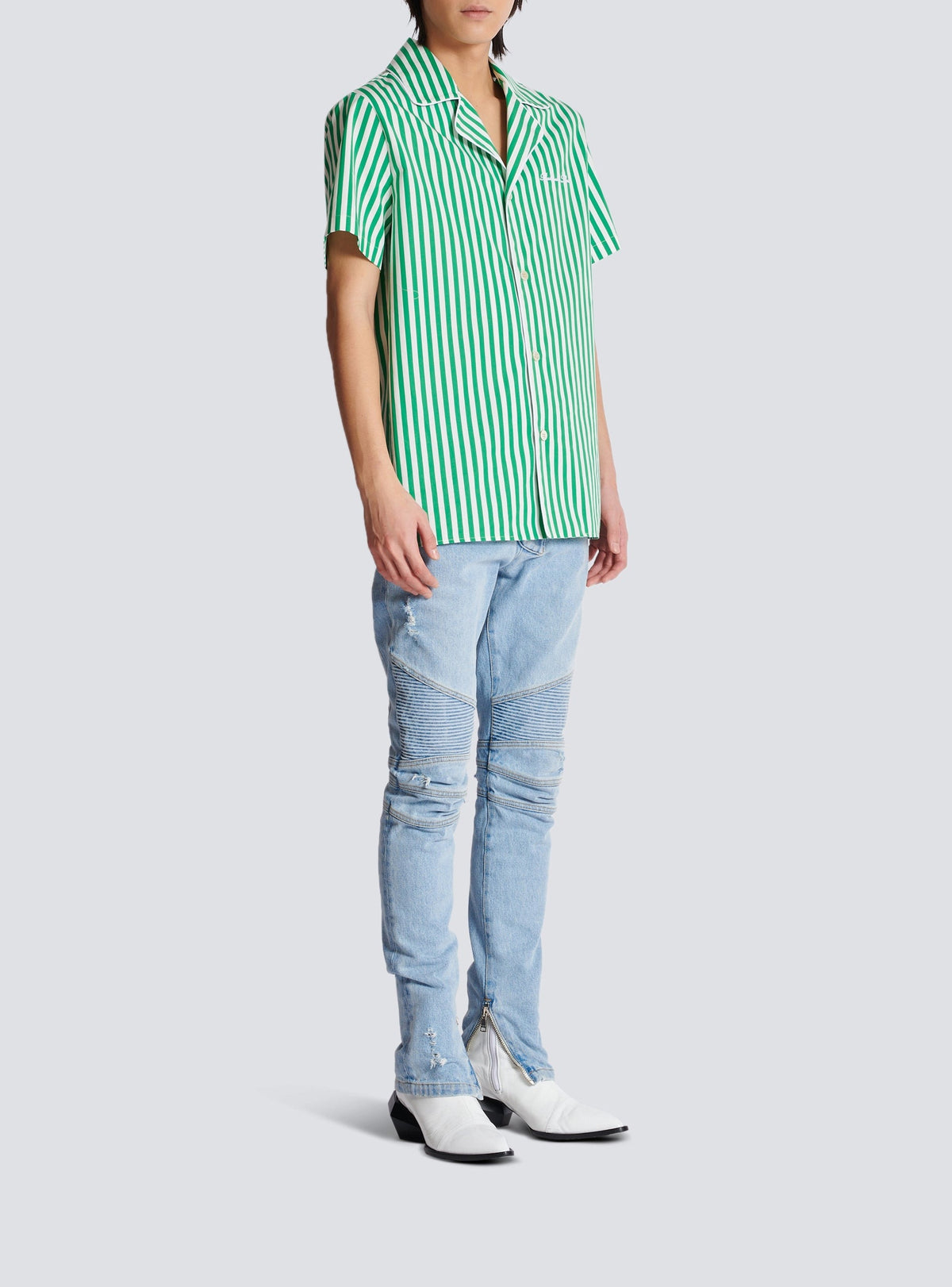 Chemise rayée à manches courtes - Vert & Blanc