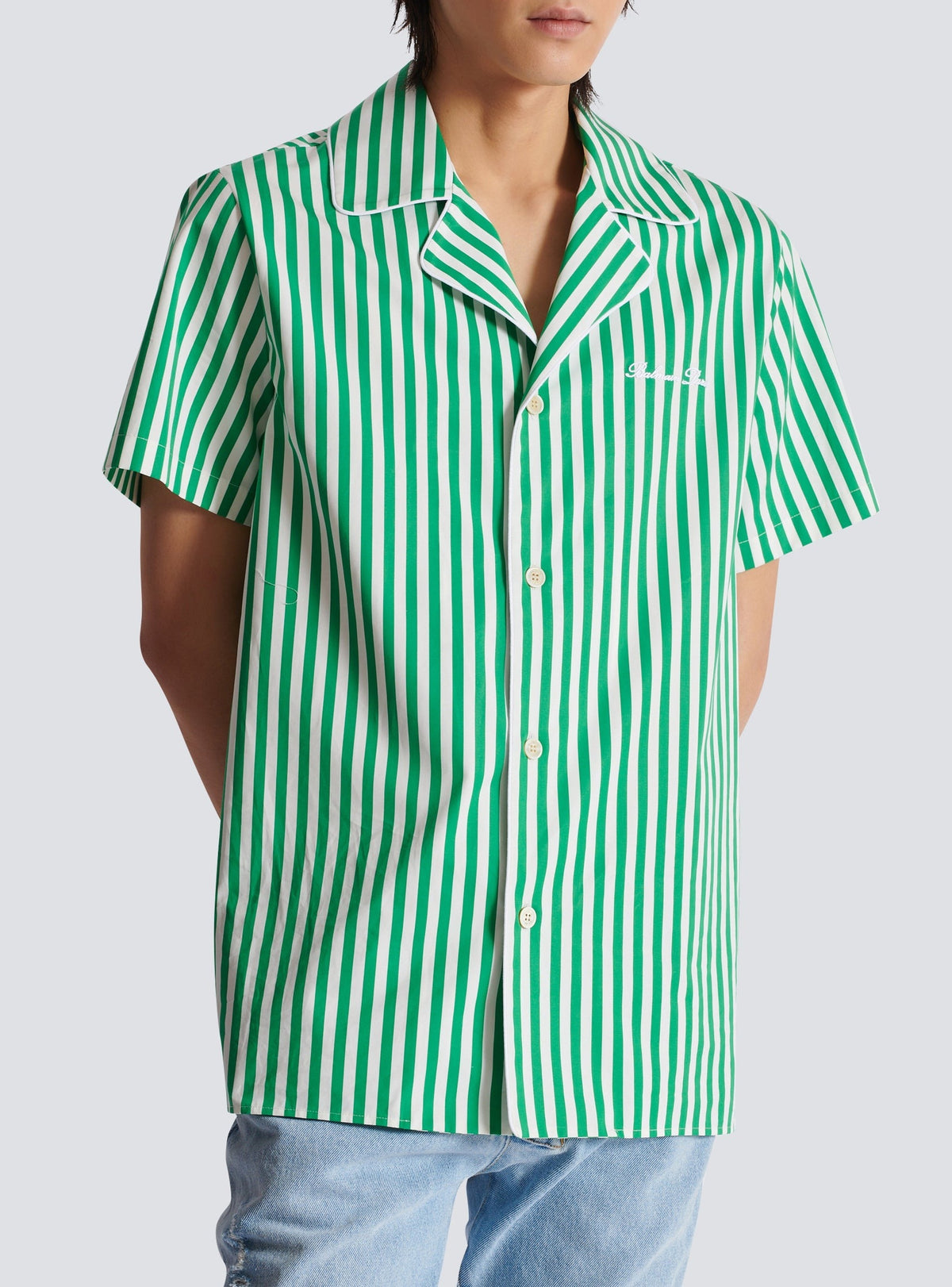 Chemise rayée à manches courtes - Vert & Blanc