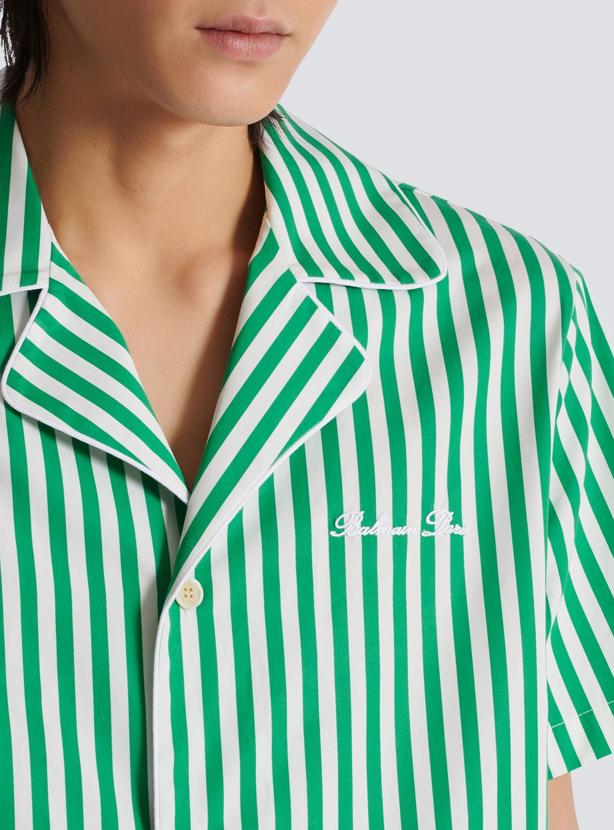 Chemise rayée à manches courtes - Vert & Blanc