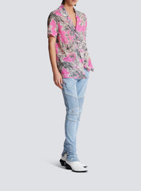 Chemise imprimée miami en soie - Rose & Blanc