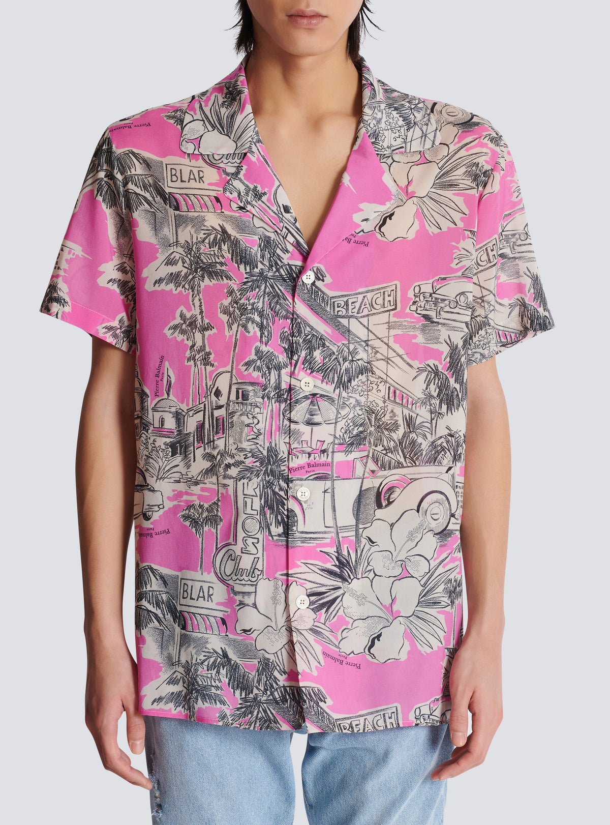 Chemisette en soie imprimée miami - Rose & Blanc