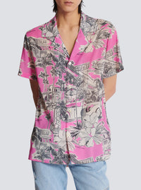 Chemise imprimée miami en soie - Rose & Blanc