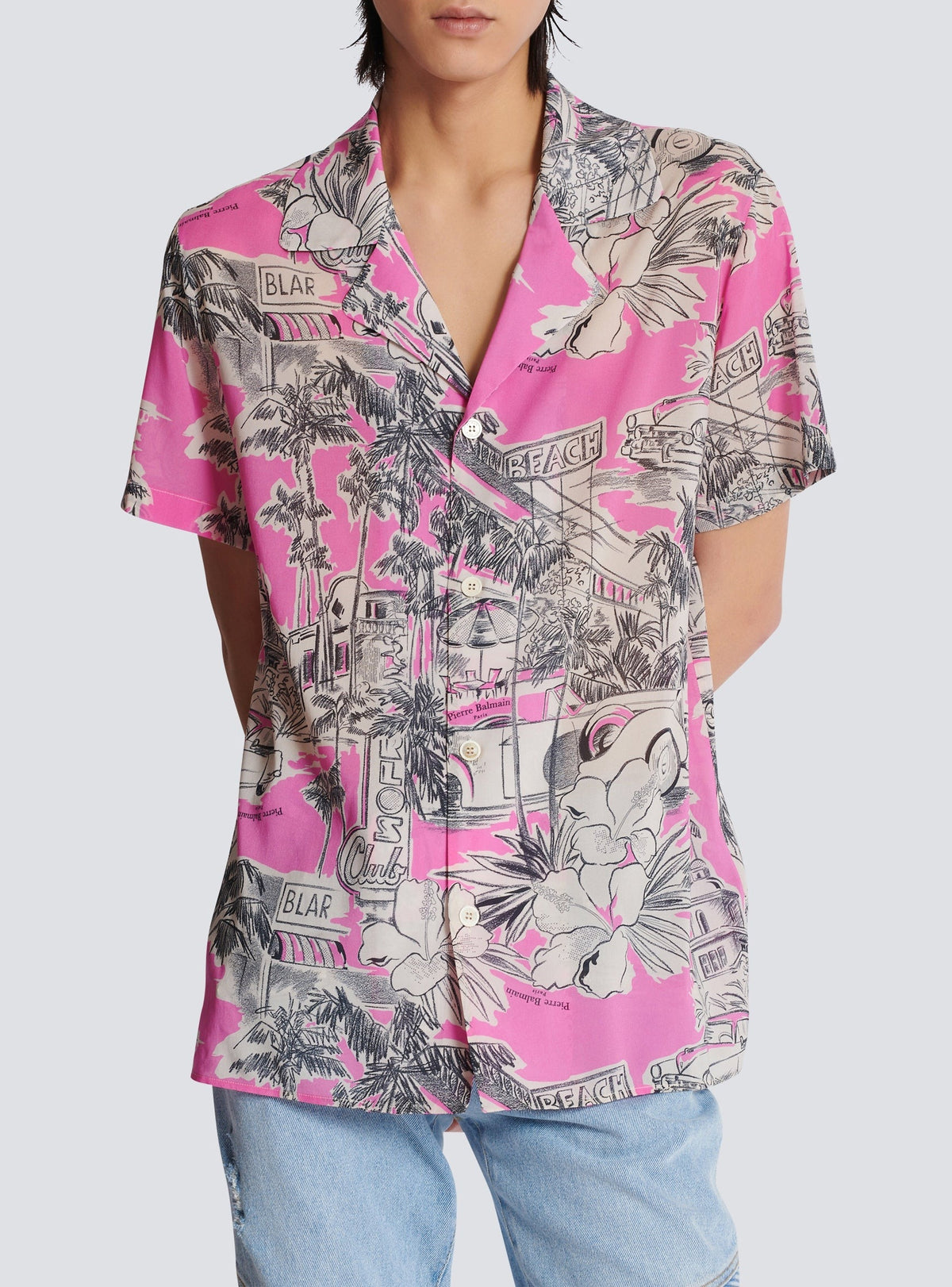 Chemise imprimée miami en soie - Rose & Blanc