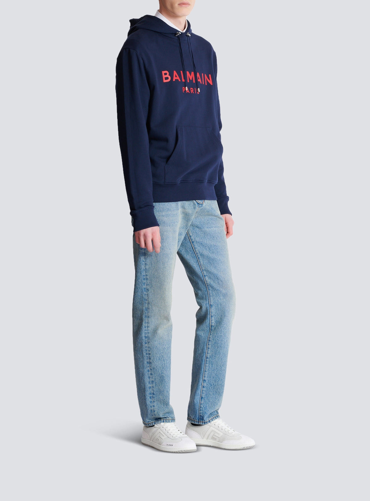 Sweat à capuche imprimé Balmain Paris - Marine & Rouge