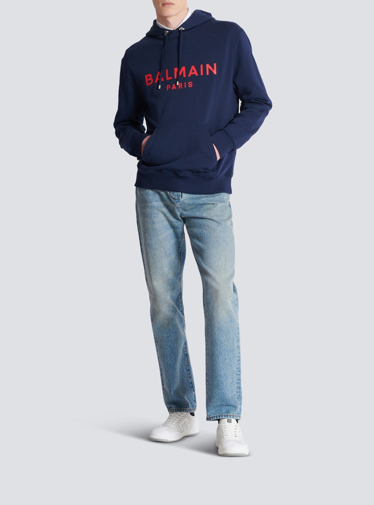 Sweat à capuche imprimé Balmain Paris - Marine & Rouge