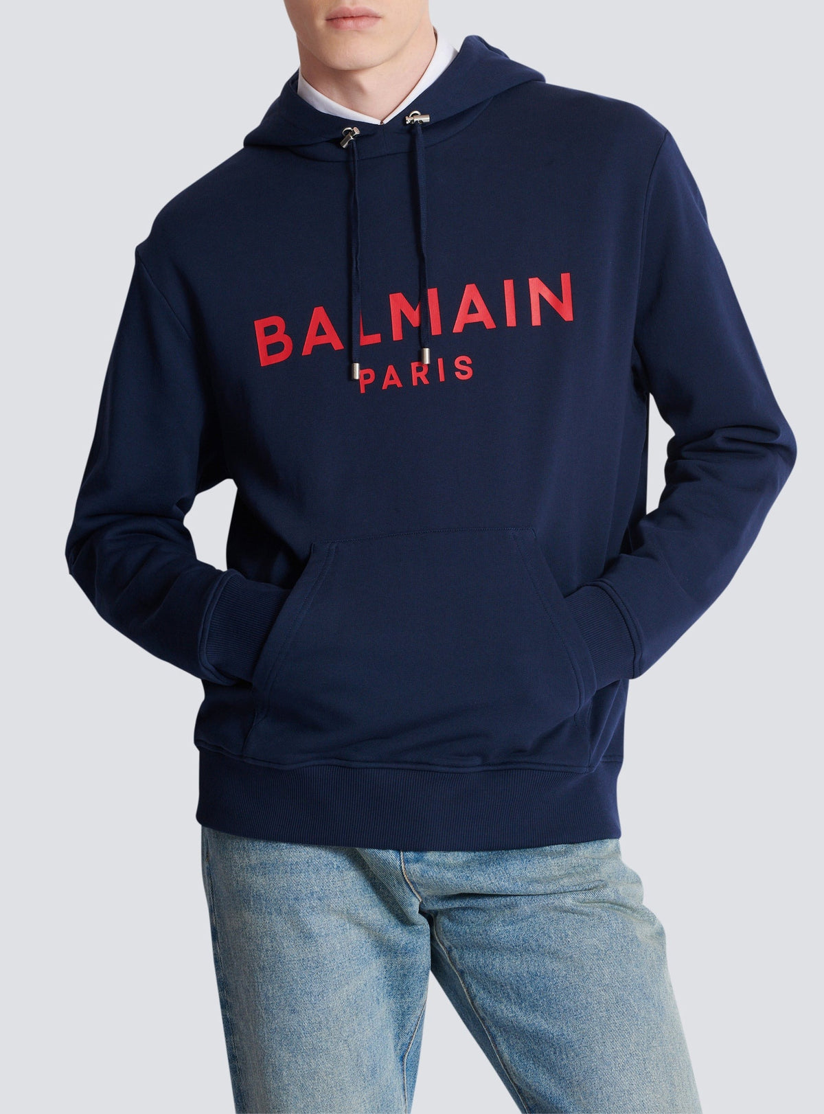 Sweat à capuche imprimé Balmain Paris - Marine & Rouge