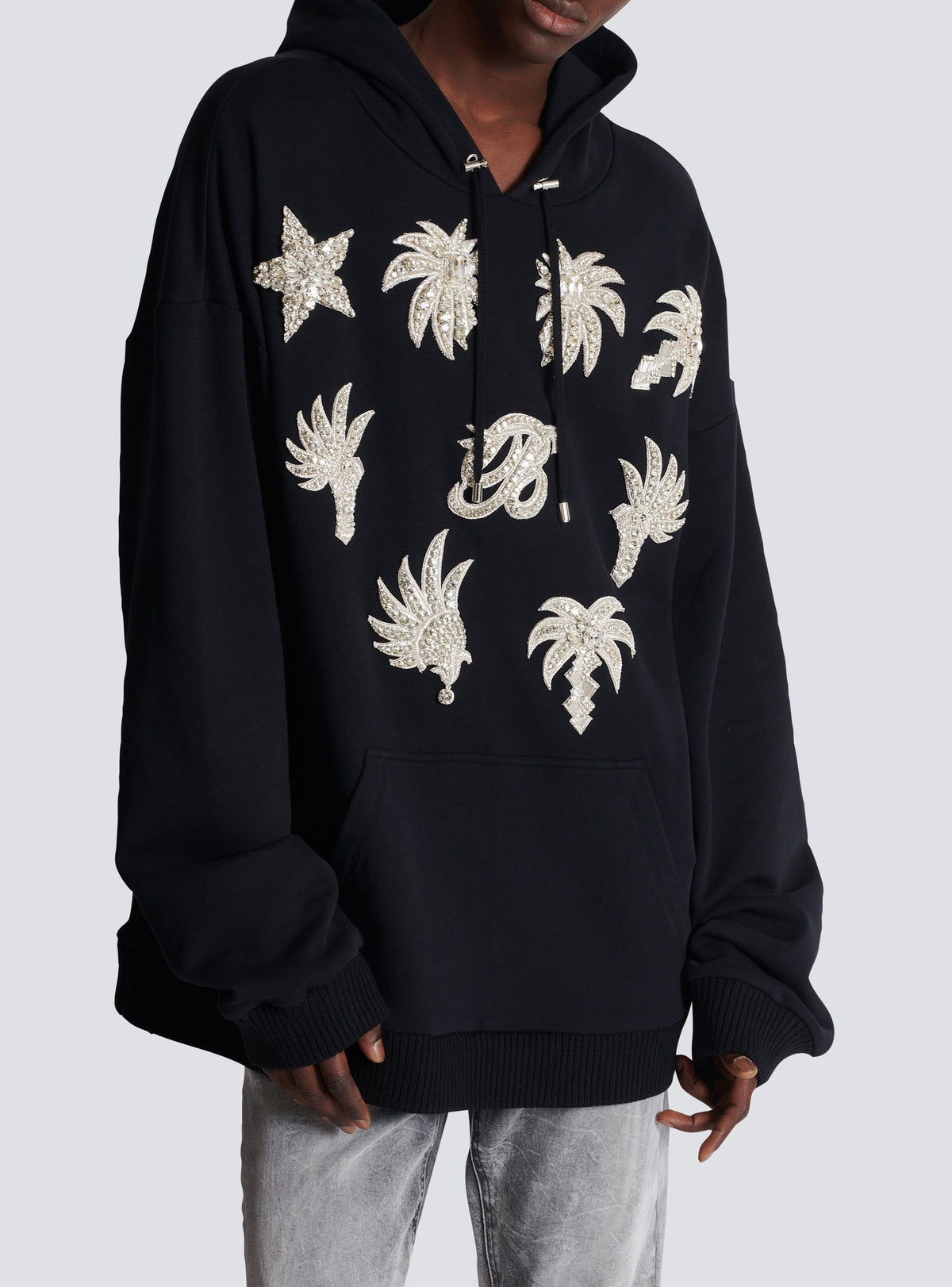 Sweat à capuche brodé - Noir & Cristal