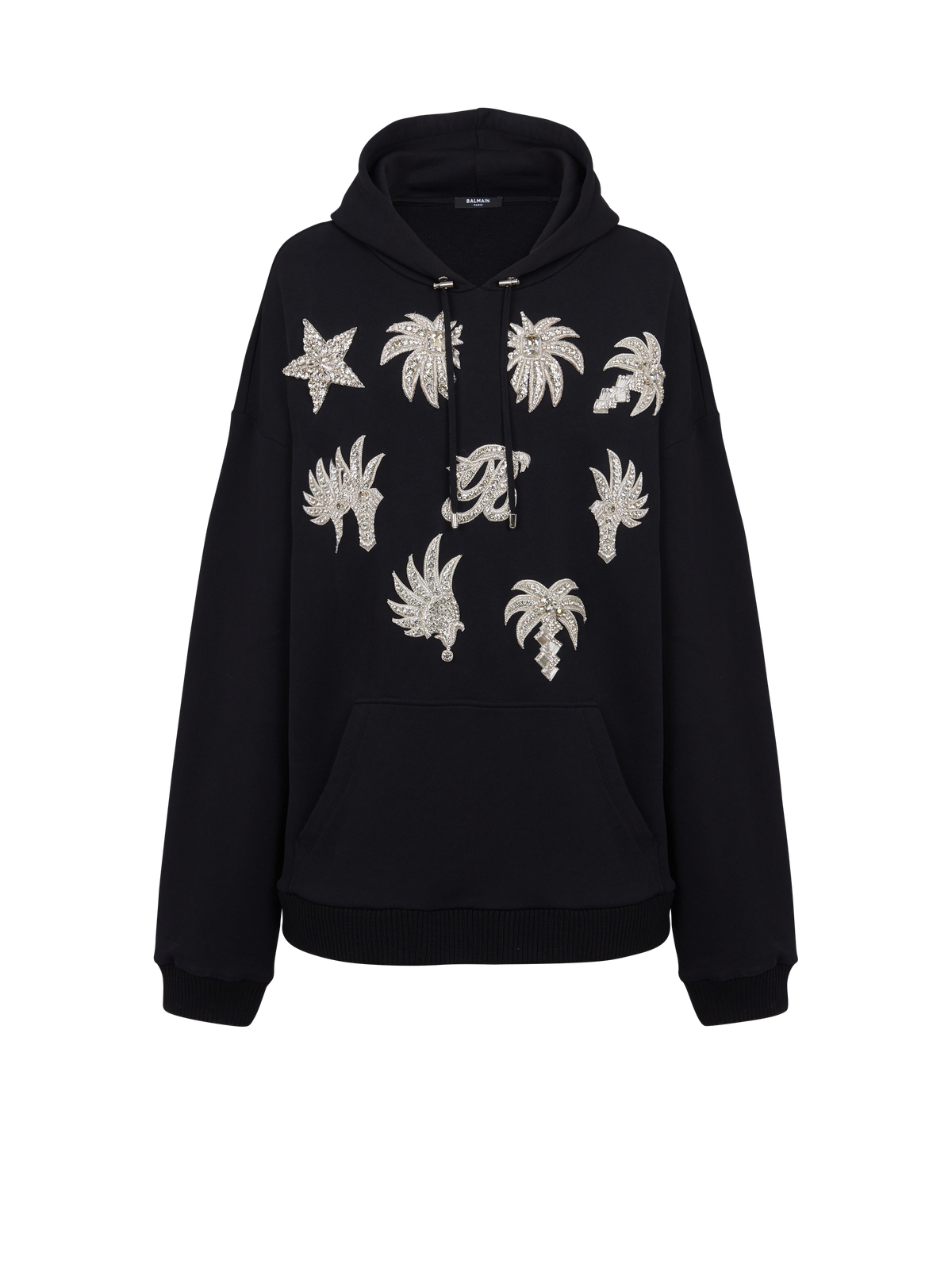 Hoodie avec badges brodés - Noir & Cristal