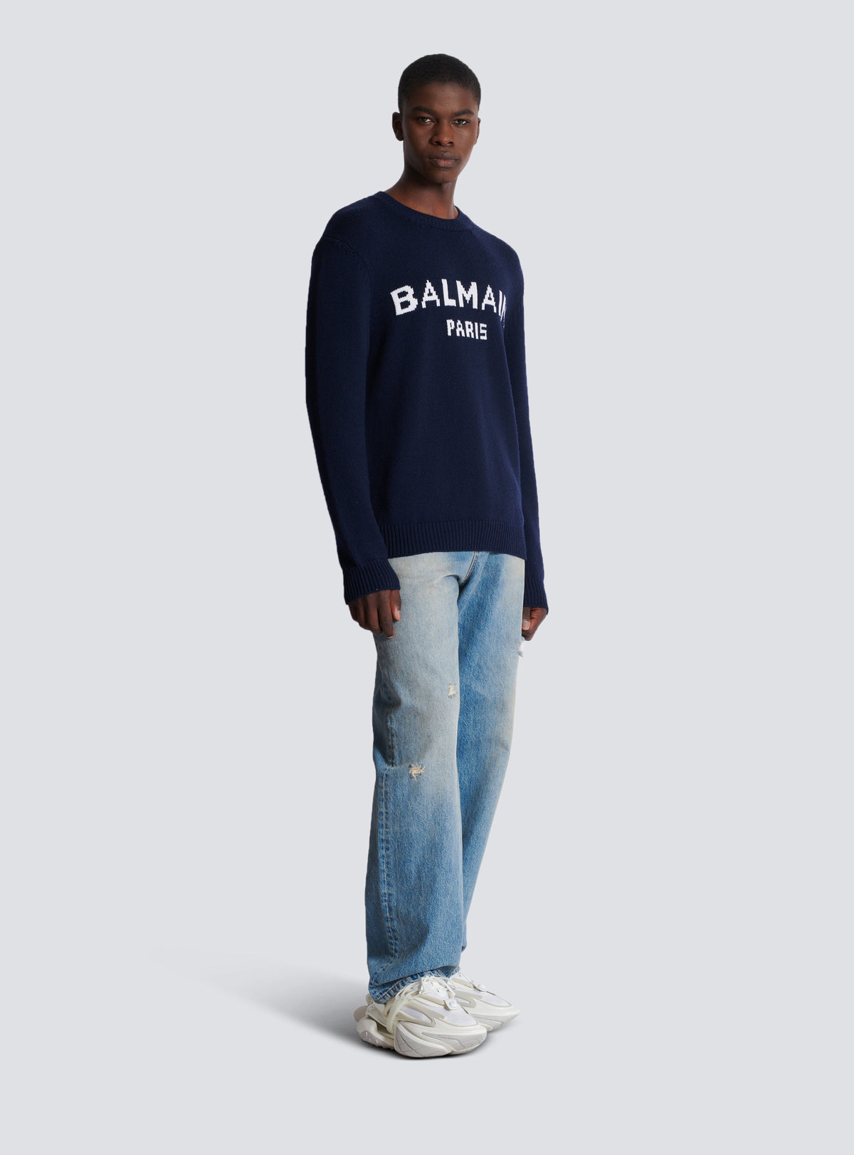 Pull en laine balmain paris - Bleu Marine & Blanc