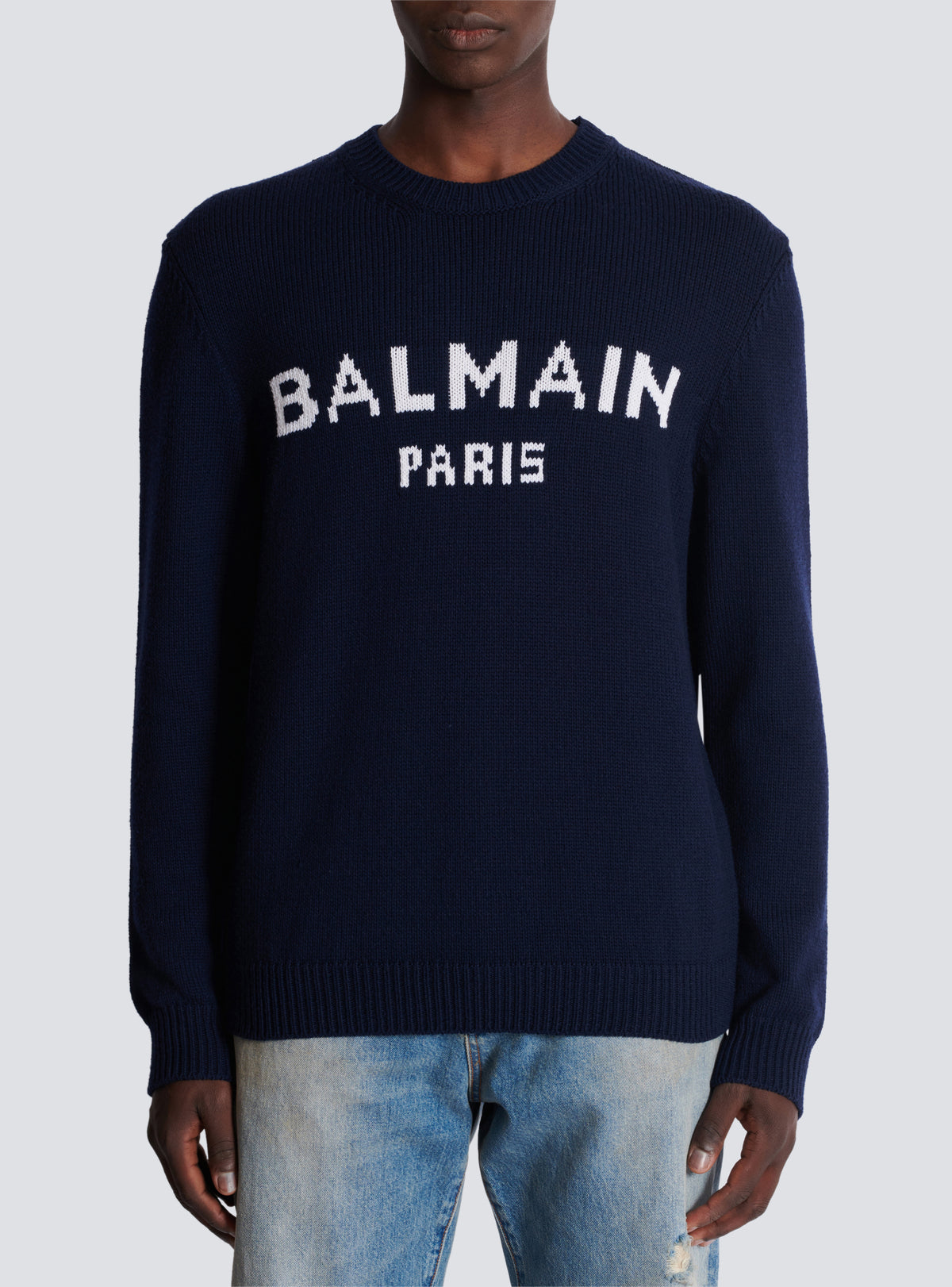 Pull en laine balmain paris - Bleu Marine & Blanc