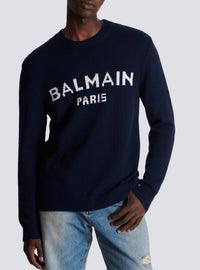 Pull à col rond en laine - Bleu Marine & Blanc