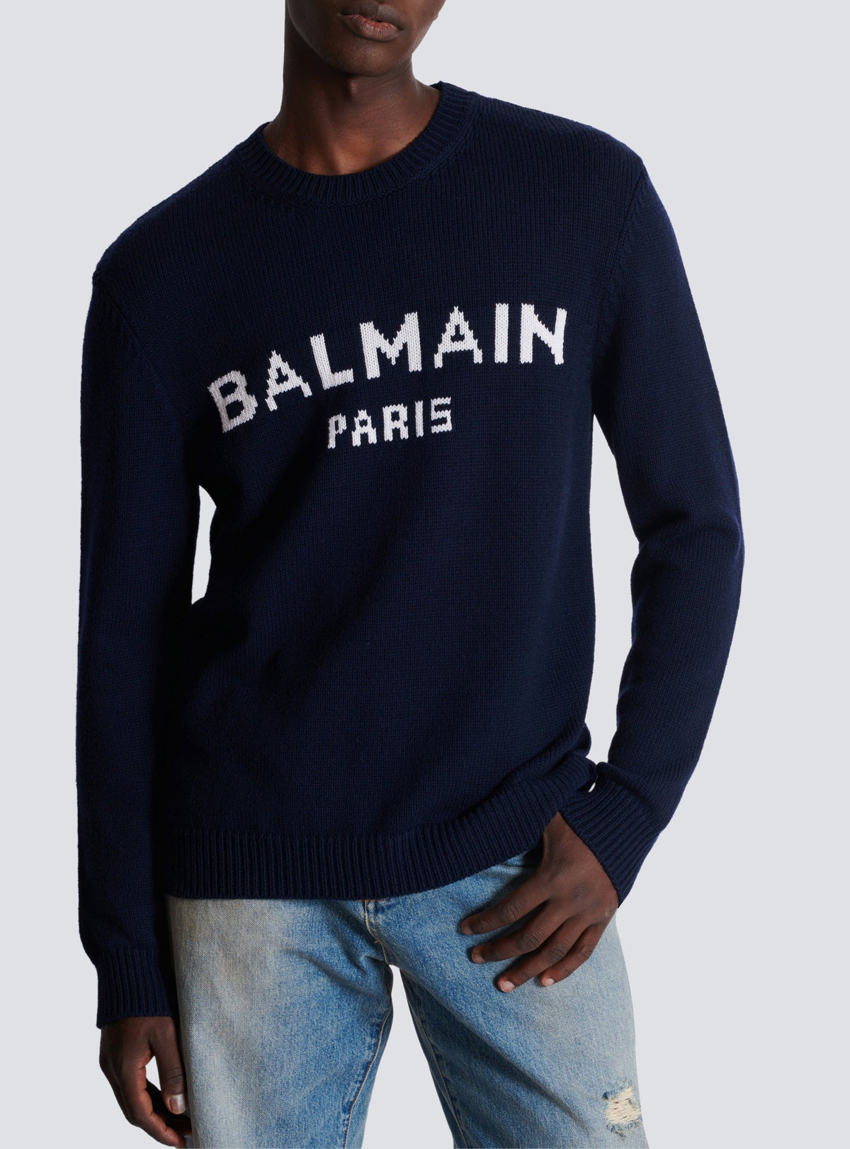 Pull à col rond en laine - Bleu Marine & Blanc