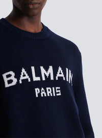 Pull à col rond en laine - Bleu Marine & Blanc