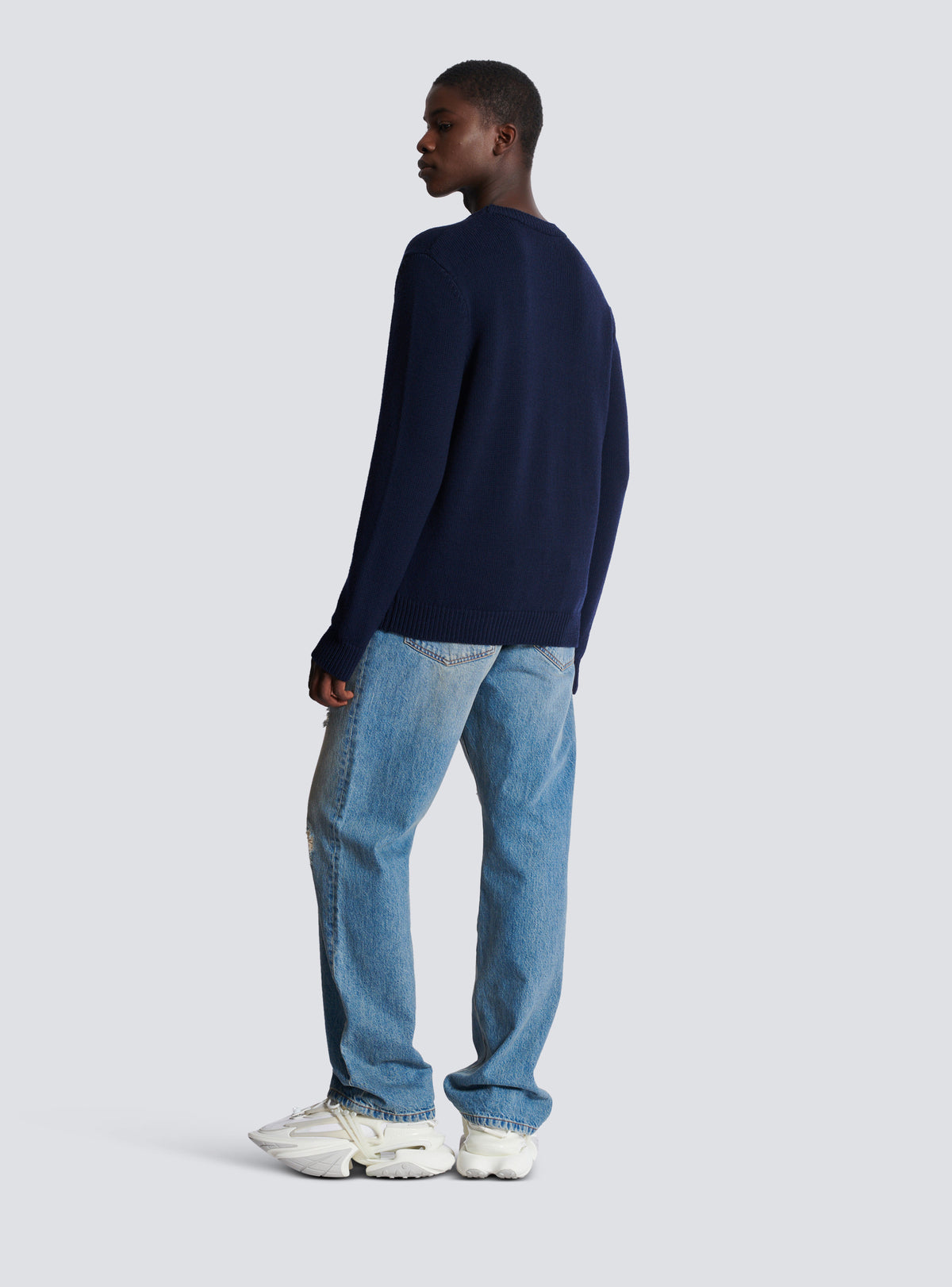 Pull en laine balmain paris - Bleu Marine & Blanc
