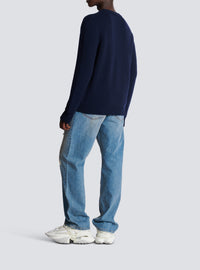 Pull à col rond en laine - Bleu Marine & Blanc
