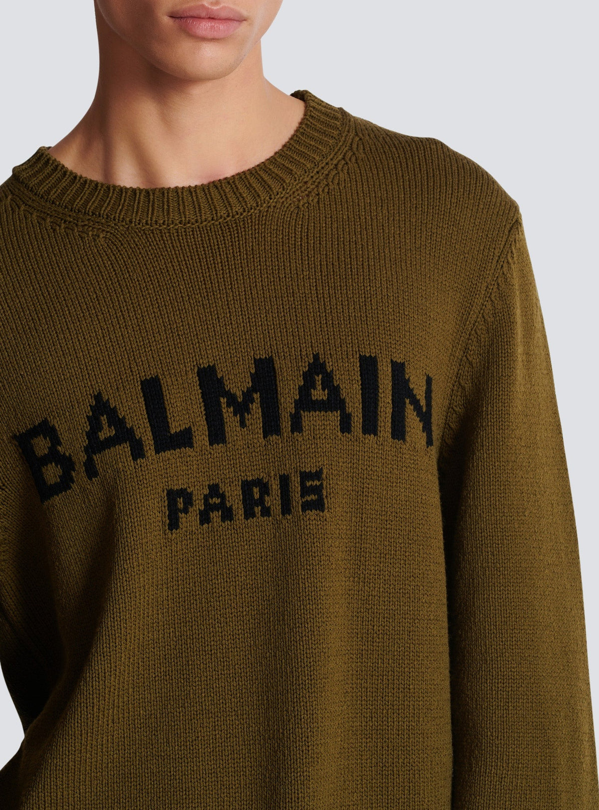 Pull à col rond en laine - Kaki