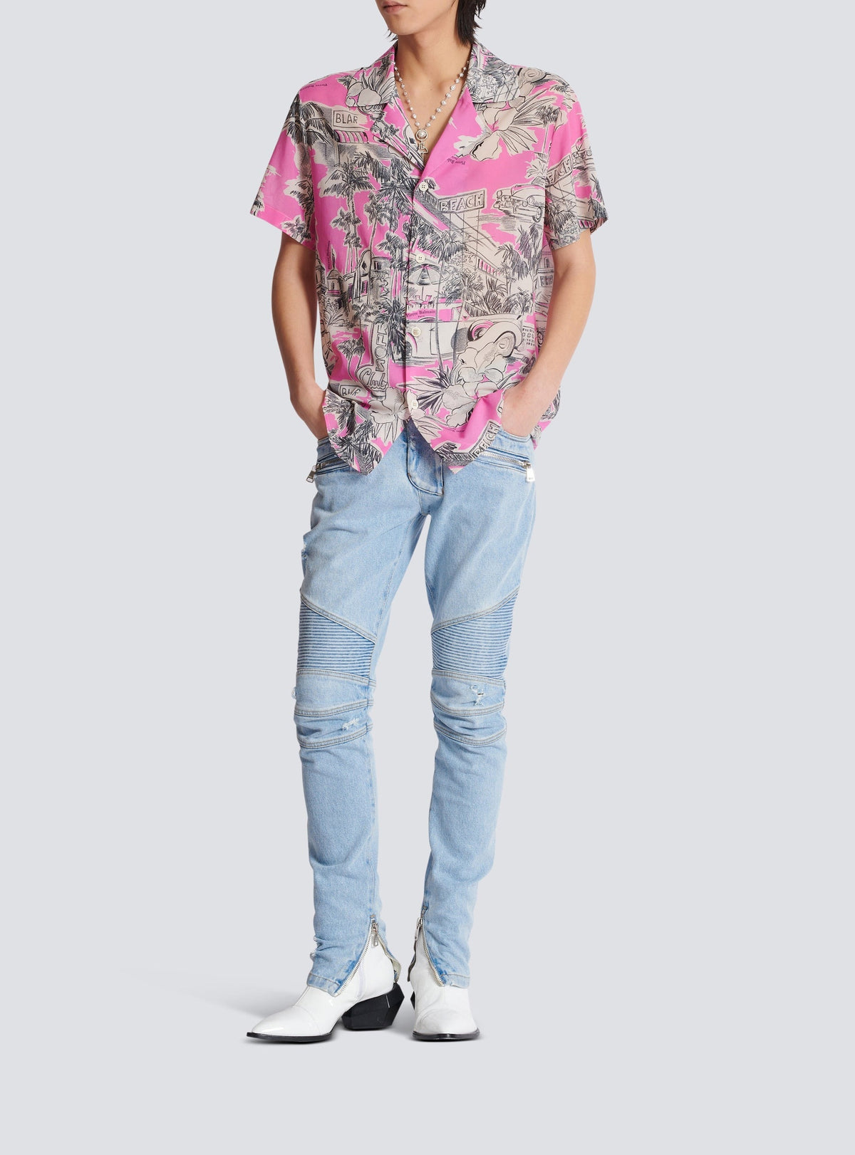 Pantalon biker en denim - Bleu Jean Clair