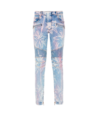 Jean biker en denim imprimé palmier - Bleu Jean
