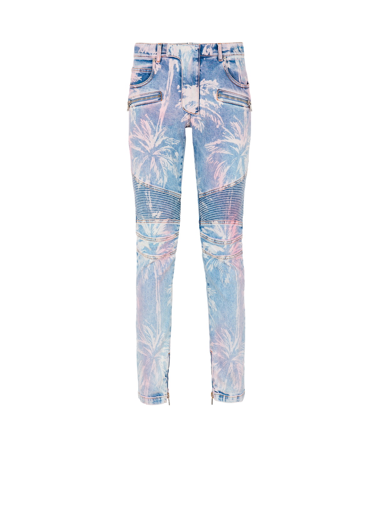 Jean biker en denim imprimé palmier - Bleu Jean