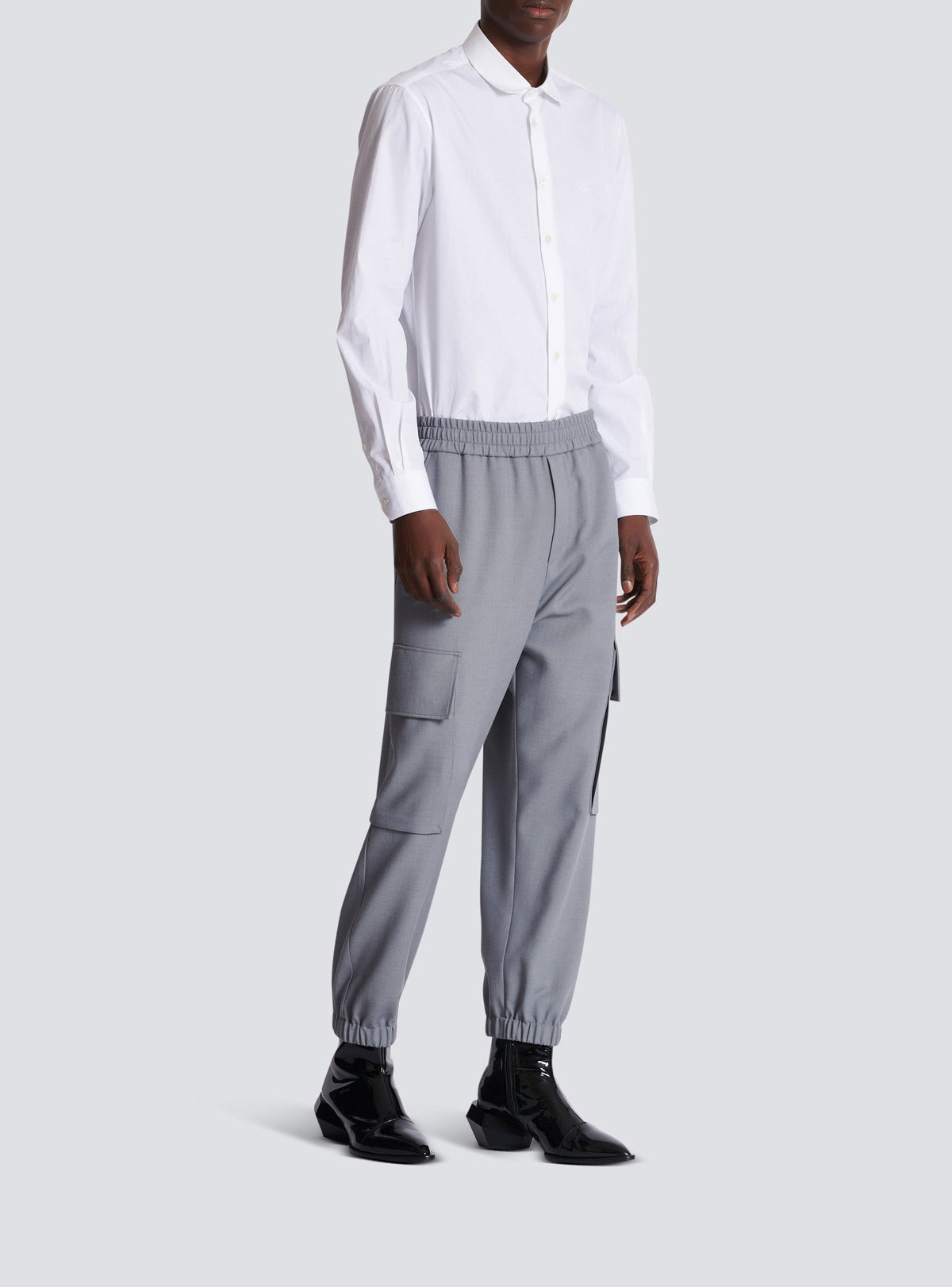 Double crepe wool cargo trousers - Grey