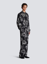 Pantalon de pyjama en satin imprimé palmier - Noir & Blanc