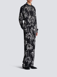 Palm tree print satin pajama pants - Black & White