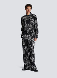 Pantalon de pyjama en satin imprimé palmier - Noir & Blanc