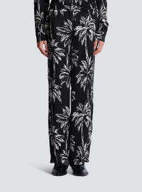 Pantalon de pyjama en satin imprimé palmier - Noir & Blanc