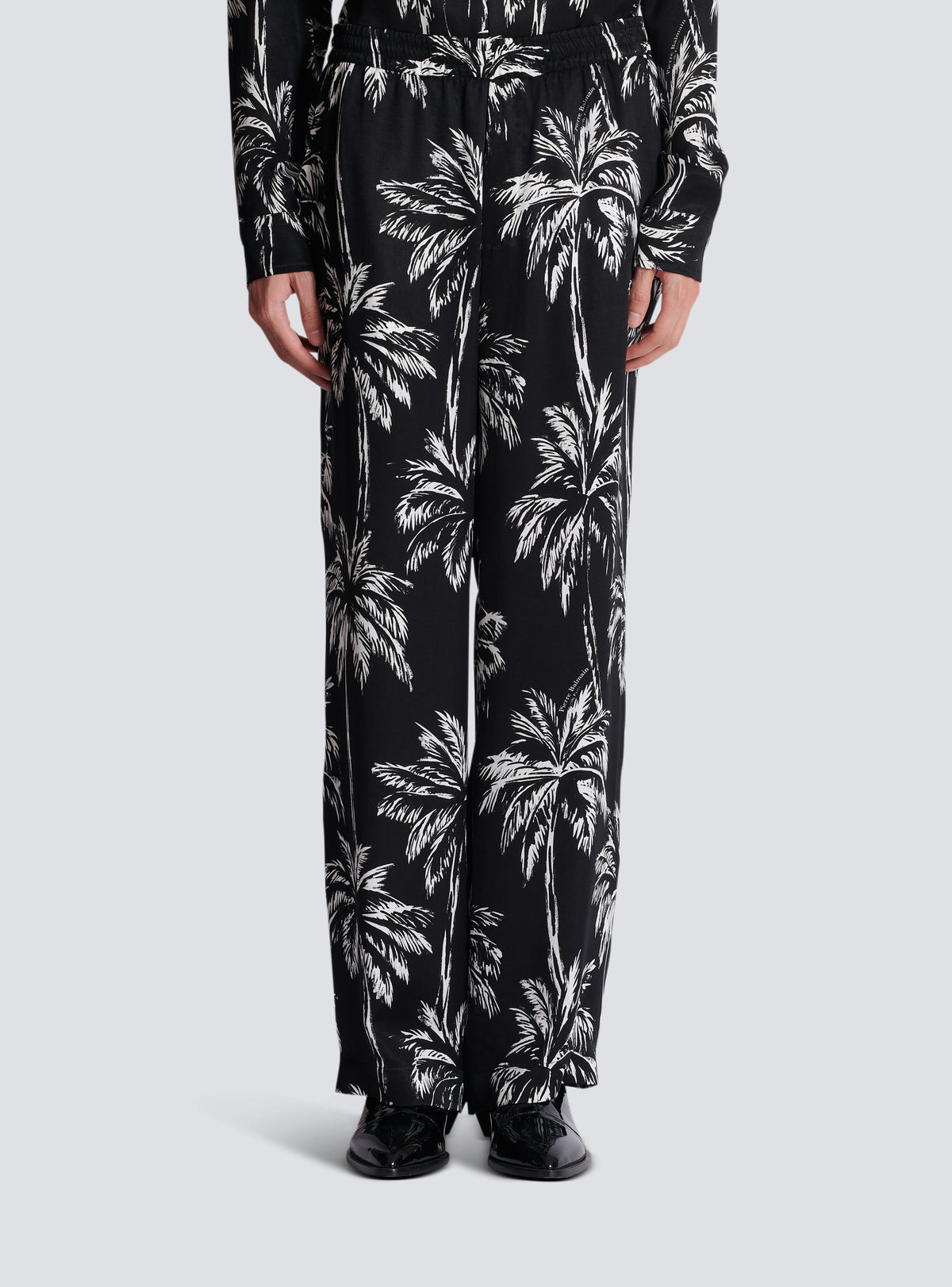 Pantalon de pyjama en satin imprimé palmier - Noir & Blanc