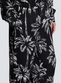Pantalon de pyjama en satin imprimé palmier - Noir & Blanc