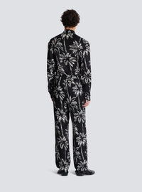 Pantalon de pyjama en satin imprimé palmier - Noir & Blanc