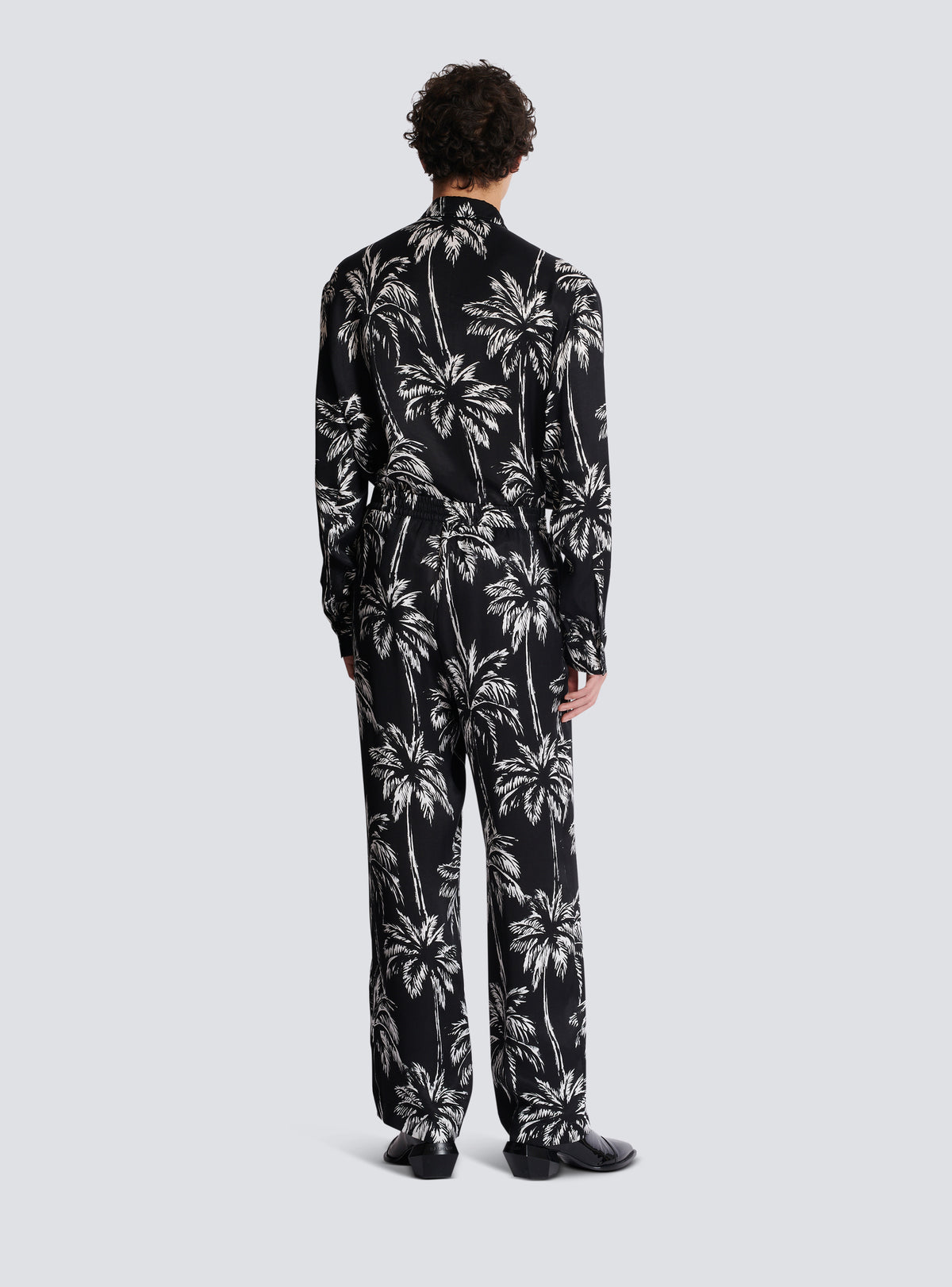 Pantalon de pyjama en satin imprimé palmier - Noir & Blanc