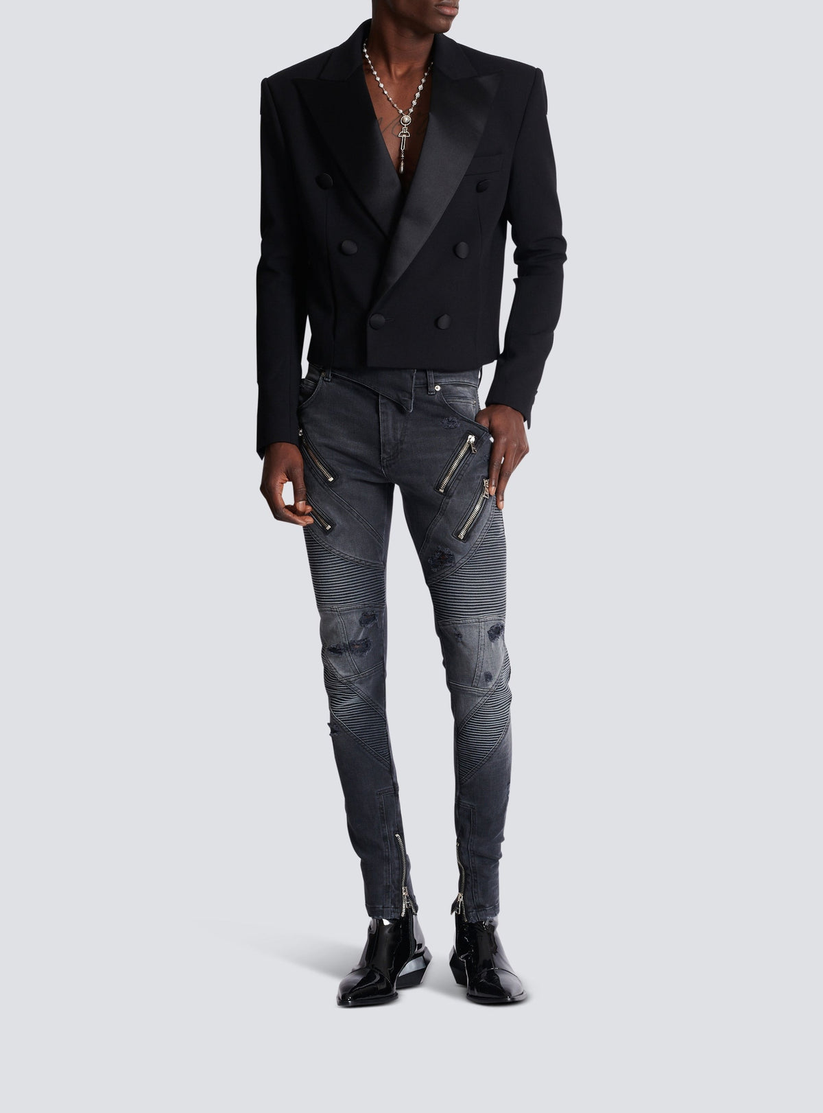 Double crepe spencer jacket - Black & Black