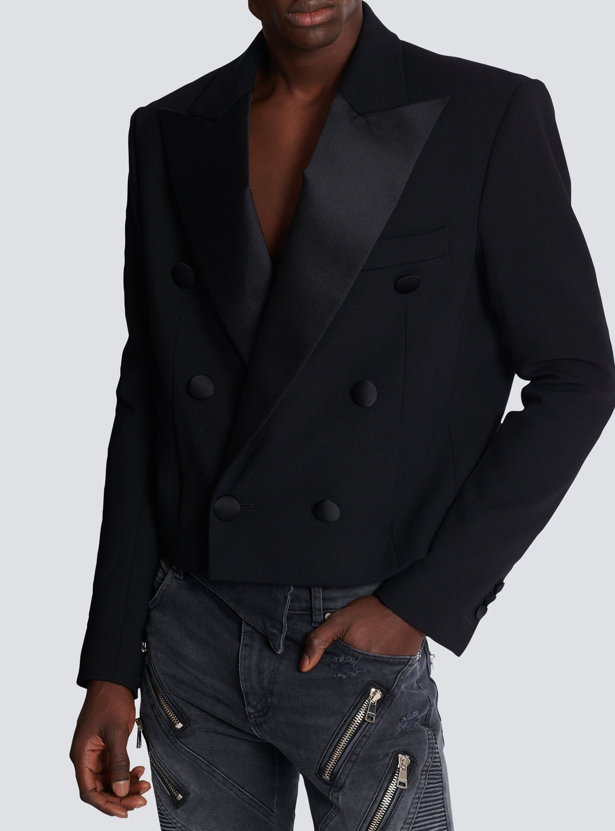 Double crepe spencer jacket - Black & Black