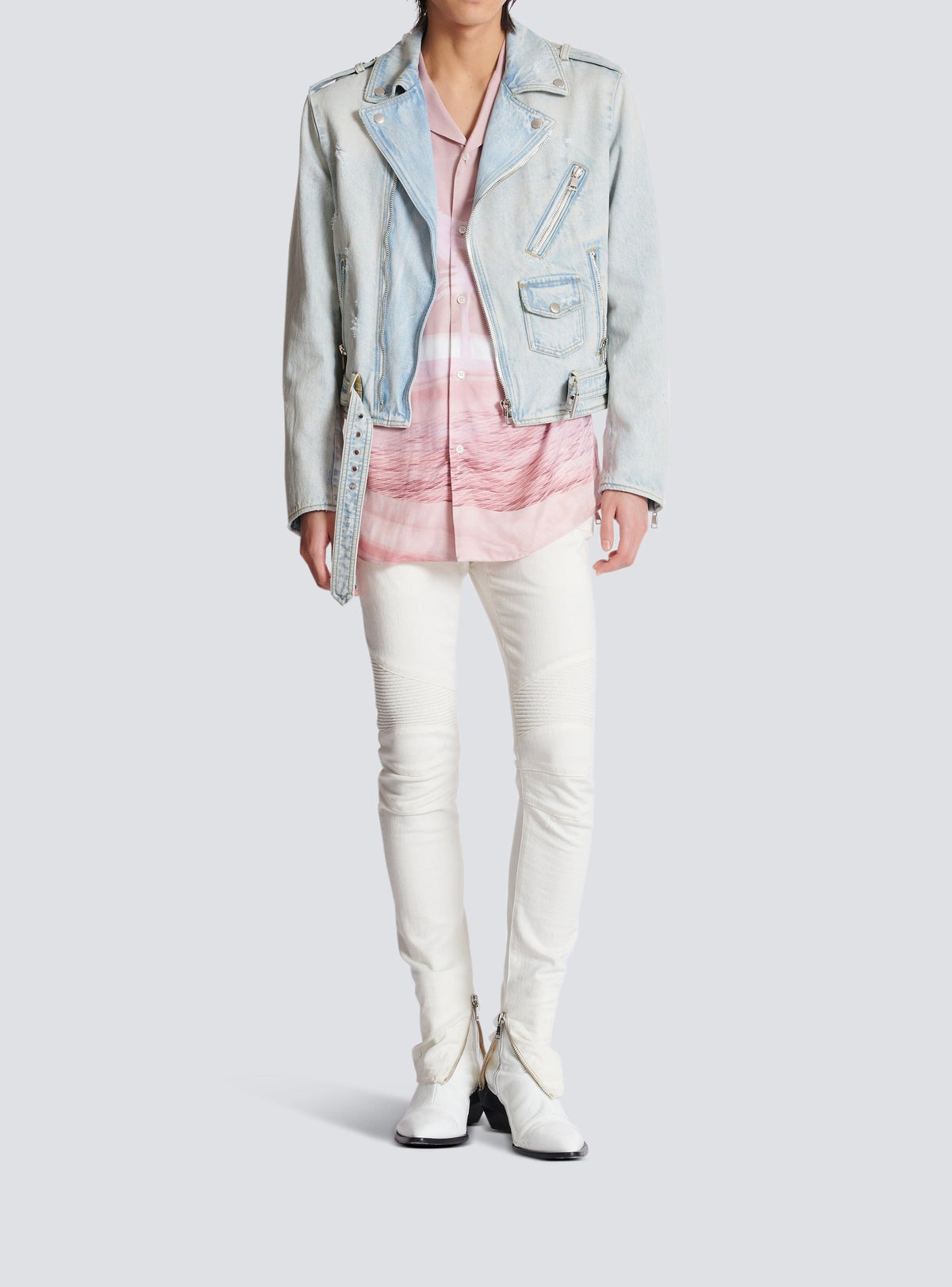 Veste biker en denim - Bleu Jean Clair