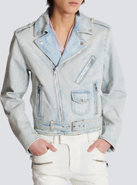 Veste biker en denim - Bleu Jean Clair