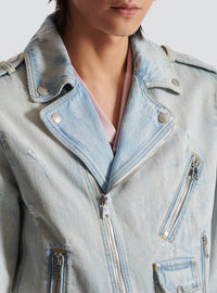 Veste biker en denim - Bleu Jean Clair