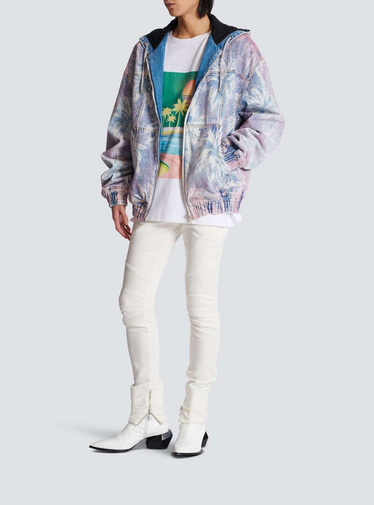 Hooded denim bomber jacket - Jean Blue