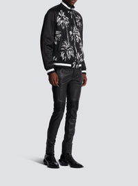 Palm tree print satin bomber - Black & White