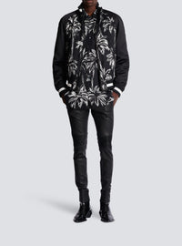 Palm tree print satin bomber - Black & White