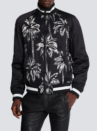 Palm tree print satin bomber - Black & White