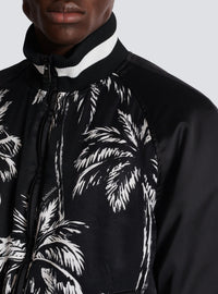 Palm tree print satin bomber - Black & White