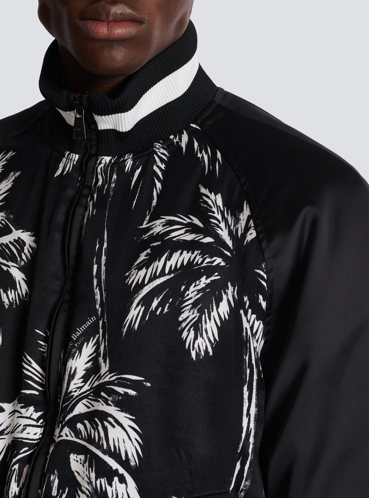 Palm tree print satin bomber - Black & White