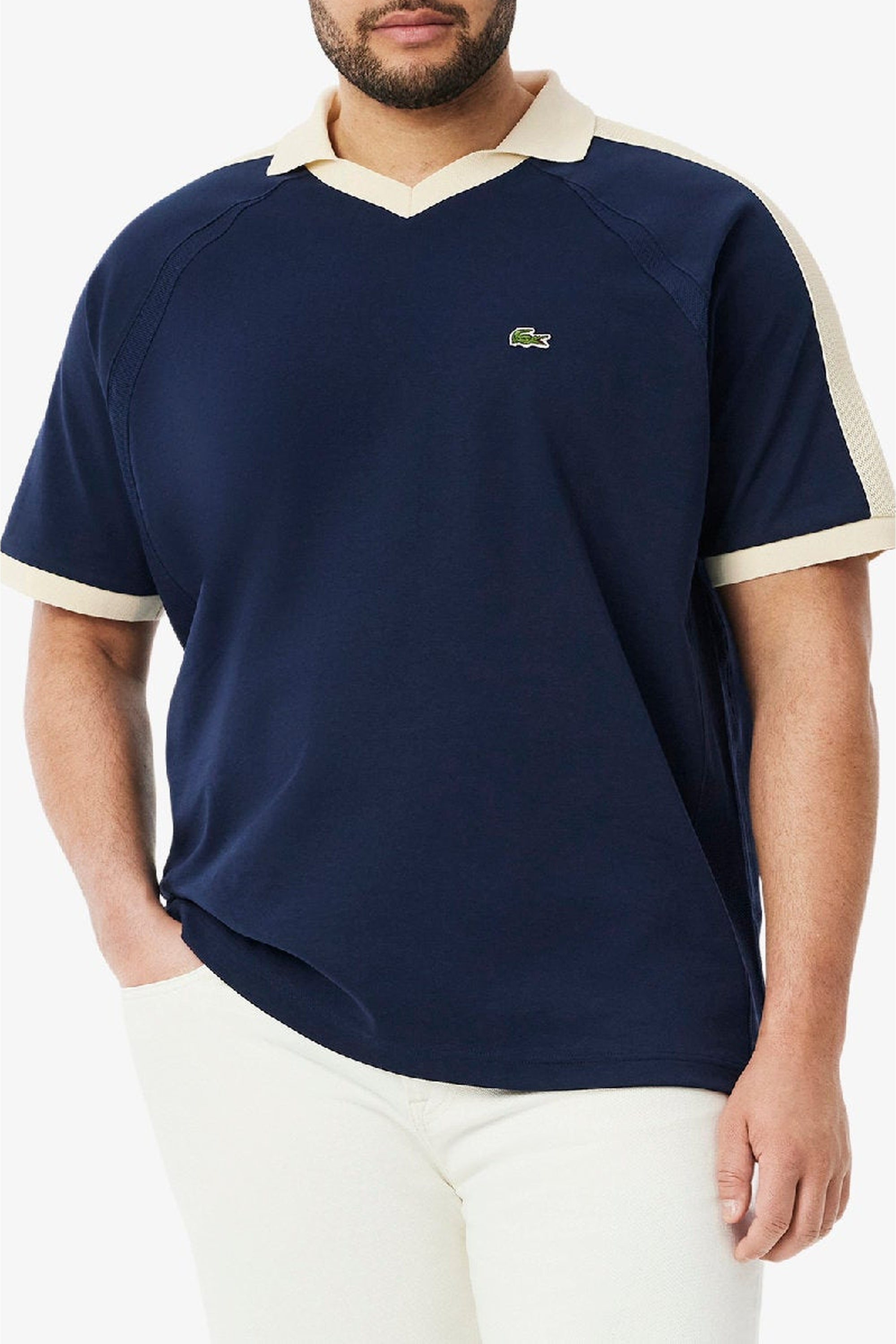 Polo shirt with piqué logo - Navy