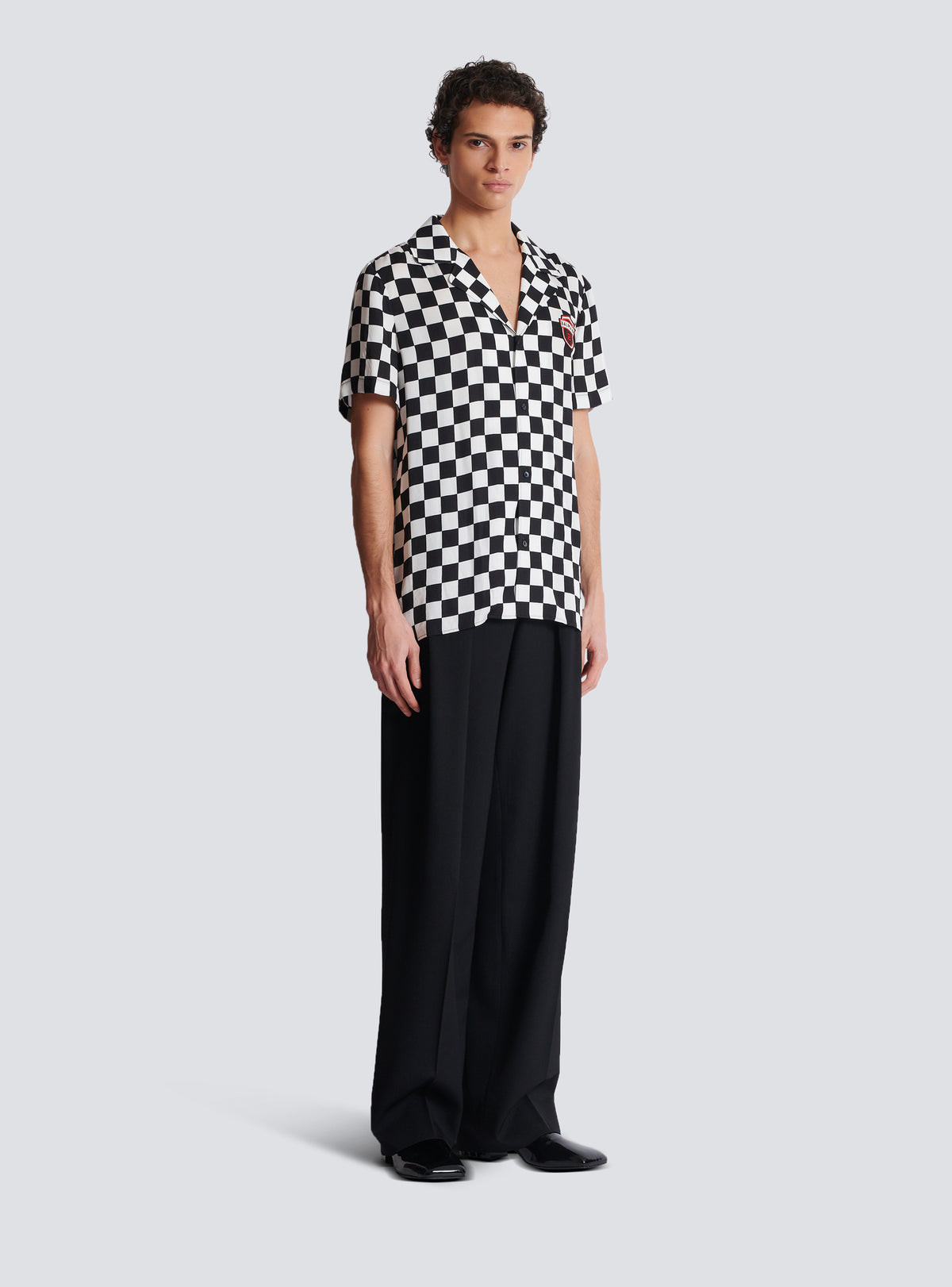 Chemise pyjama balmain racing en satin - Noir & Blanc