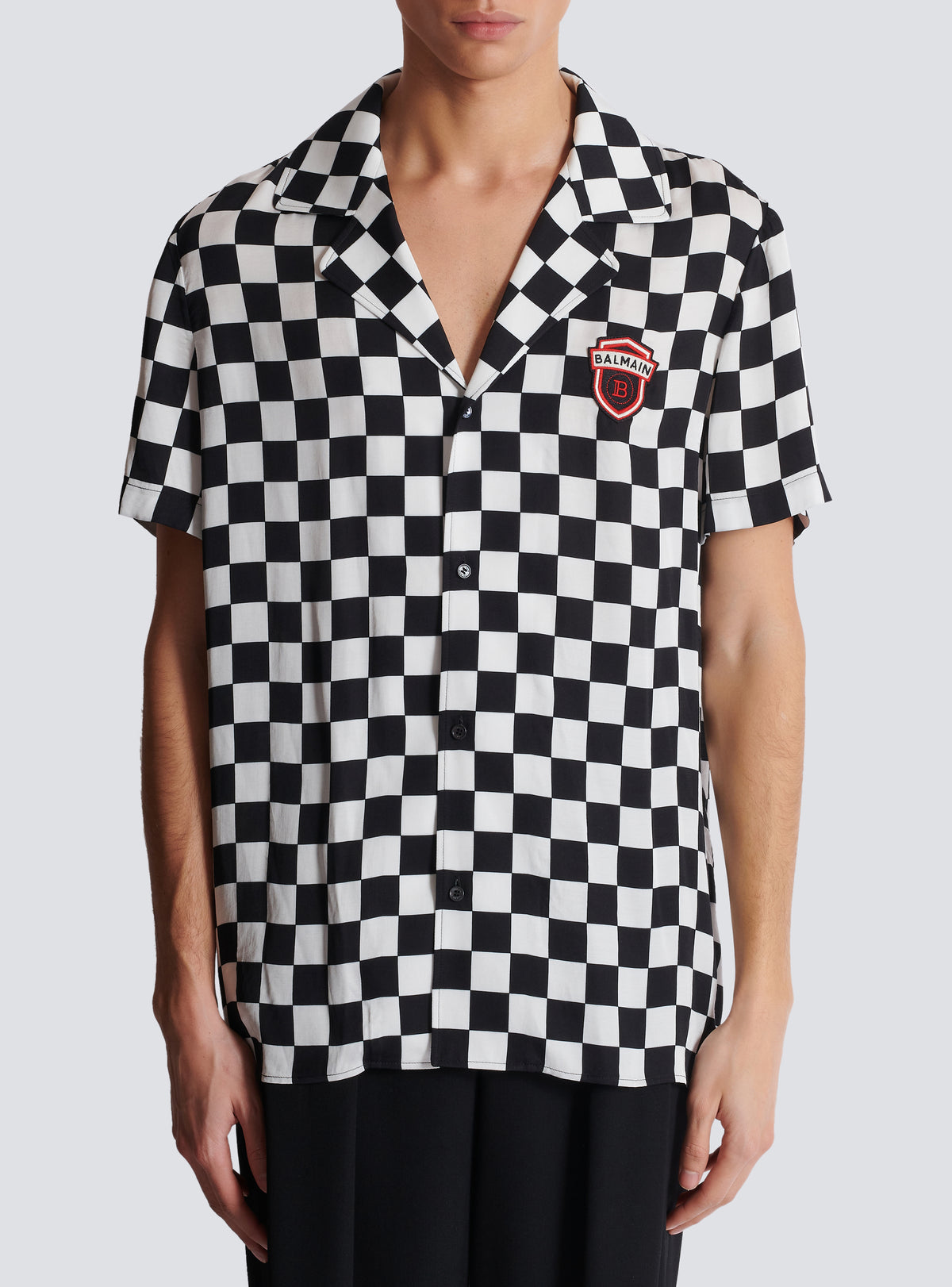 Chemise pyjama balmain racing en satin - Noir & Blanc